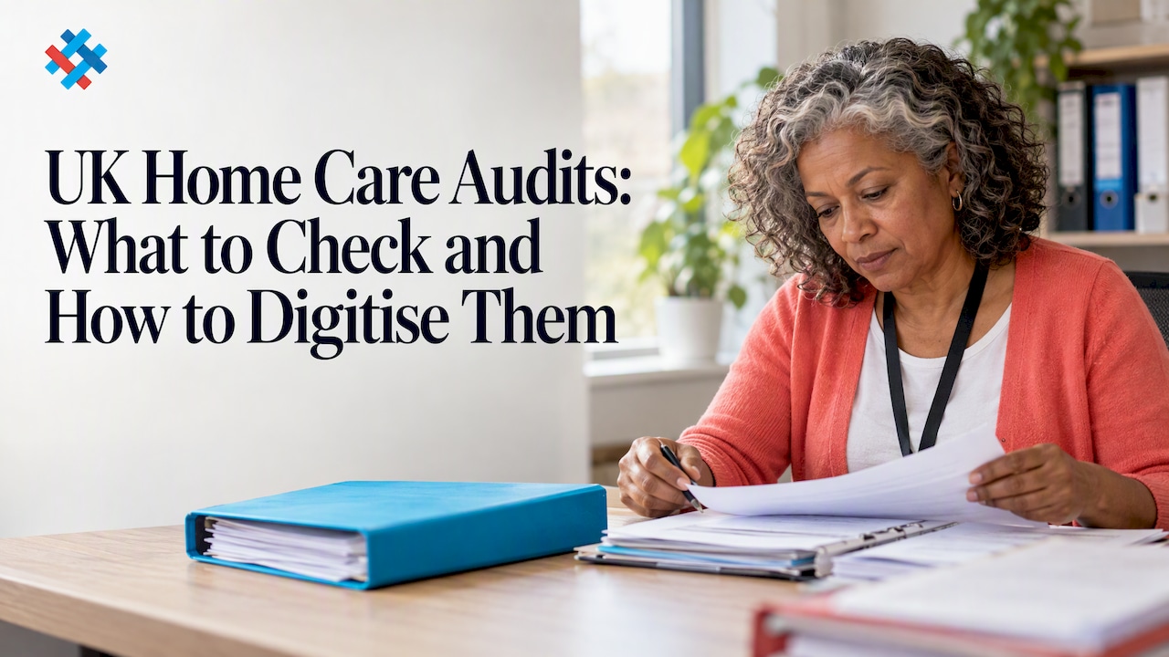 Care supervisor reviewing home care audit records